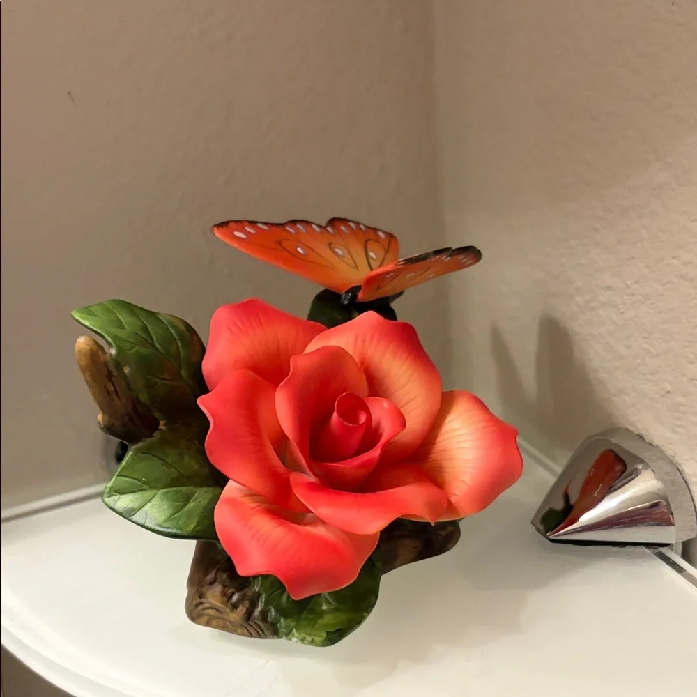 Elegant Red Rose and Butterfly Figurine